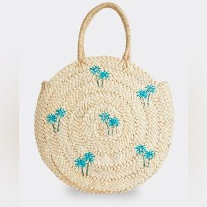 Vineyard Vines Printed Palm Straw Circle Tote Bag